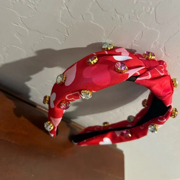 Red Heart-Print Jeweled Knotted Headband - Women Accessories - Picture 4 of 7